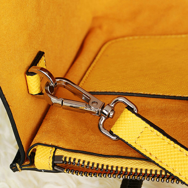 2014 Prada glace leather nubuck tote bag BN2618 yellow&black